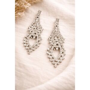 Mod Glam Rhinestone Chandelier Earrings Silver Tone Statement Dangle OS